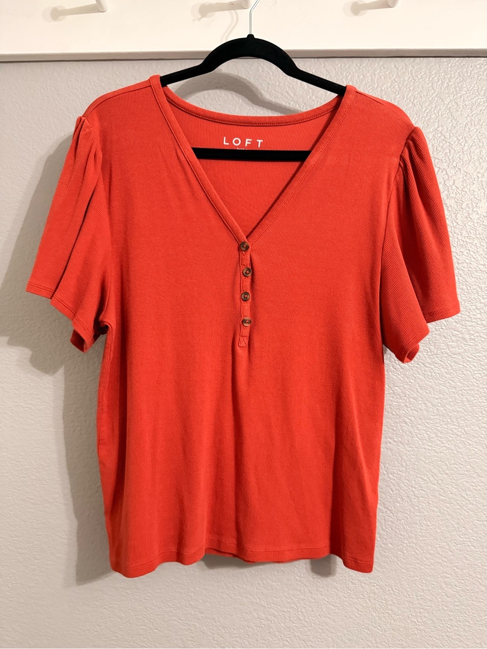LOFT Short Sleeve V-Neck Tee in Coral Orange